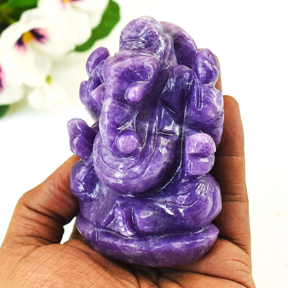 gemsmore:Stunning Lepidolite  Hand Carved Genuine Crystal Gemstone Carving Lord Ganesha