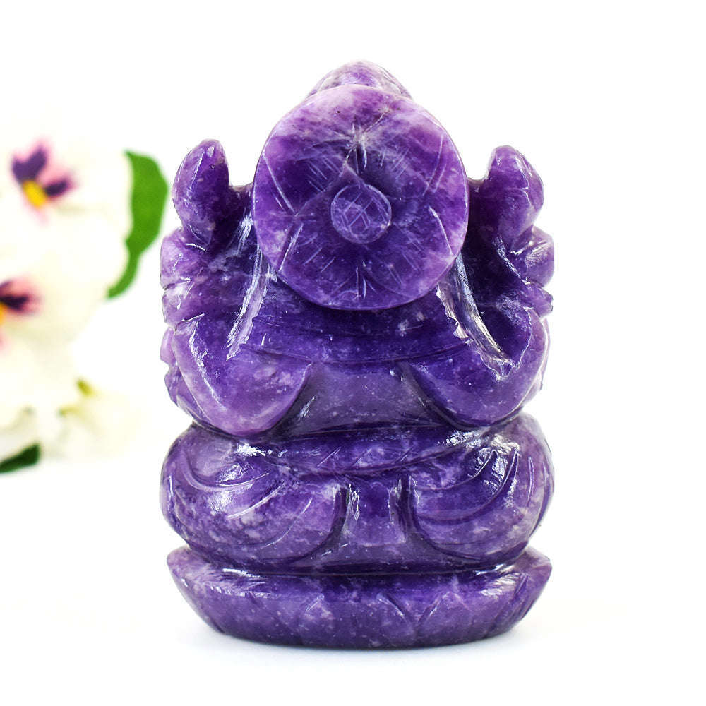 gemsmore:Stunning Lepidolite  Hand Carved Genuine Crystal Gemstone Carving Lord Ganesha