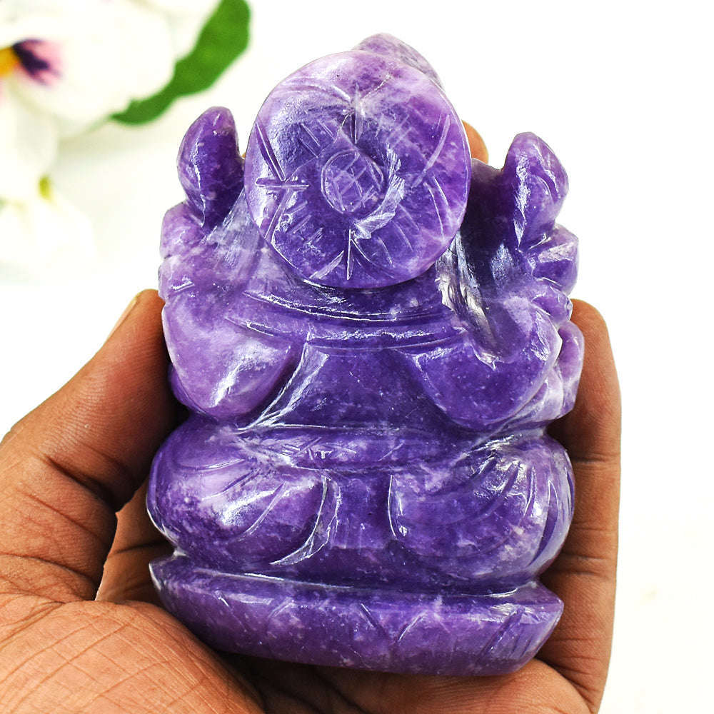 gemsmore:Stunning Lepidolite  Hand Carved Genuine Crystal Gemstone Carving Lord Ganesha