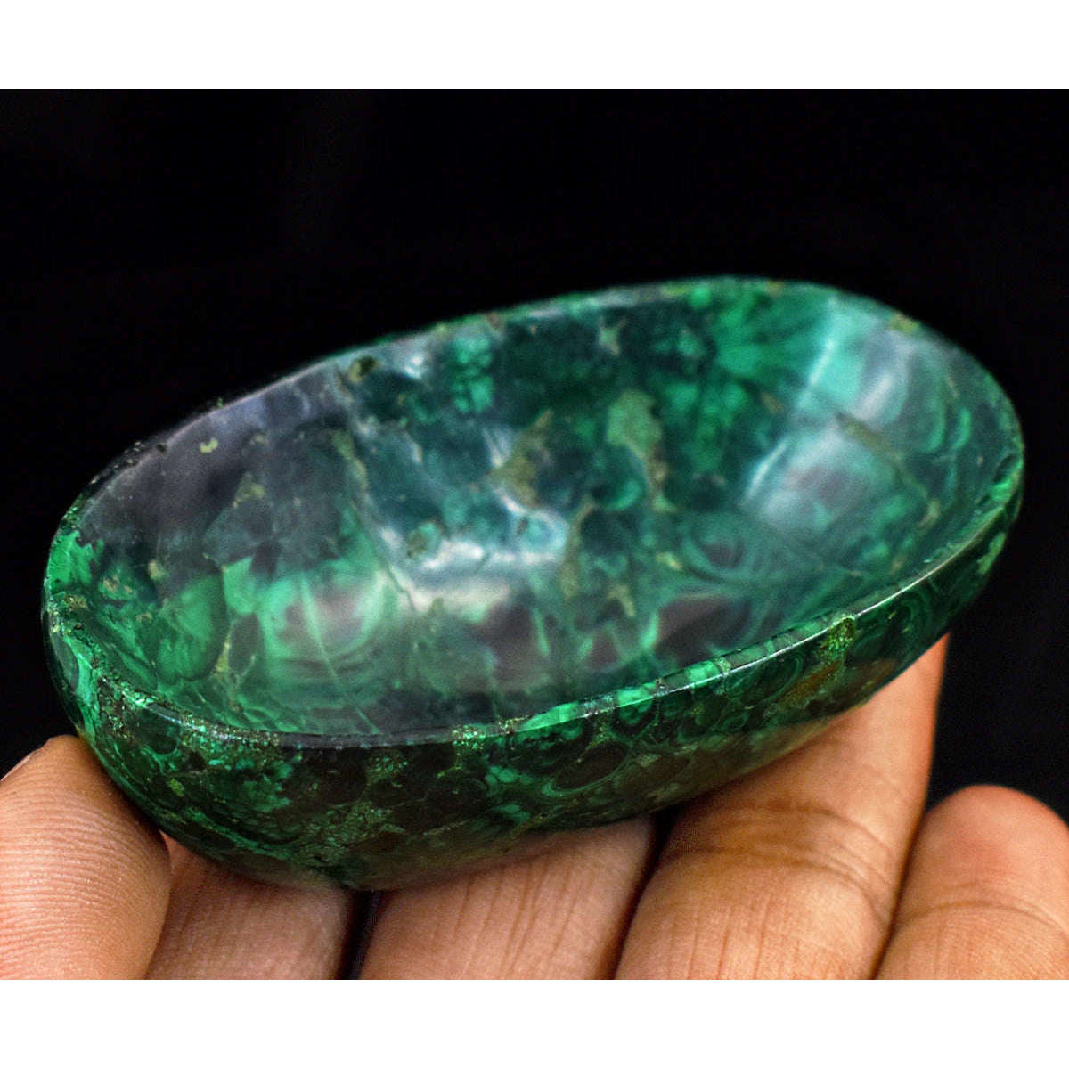 gemsmore:Stunning Malachite  Hand Carved Genuine Crystal Gemstone Carving Bowl