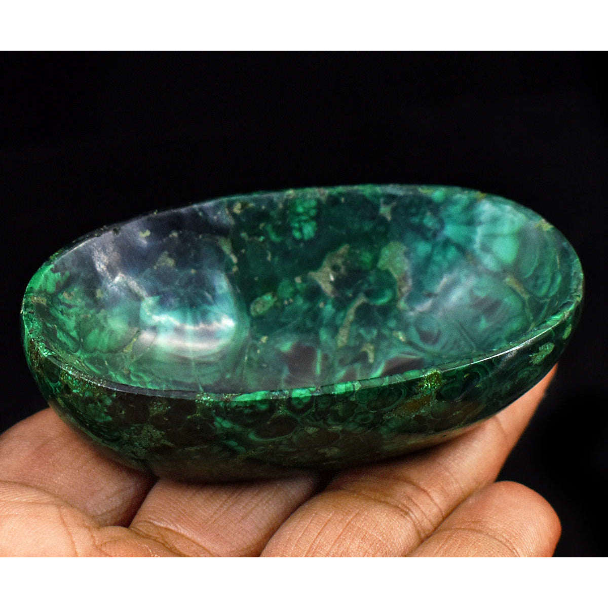 gemsmore:Stunning Malachite  Hand Carved Genuine Crystal Gemstone Carving Bowl