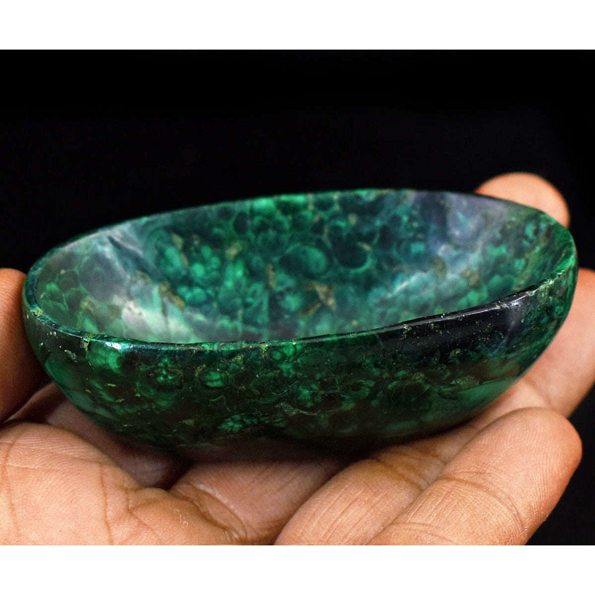 gemsmore:Stunning Malachite  Hand Carved Genuine Crystal Gemstone Carving Bowl