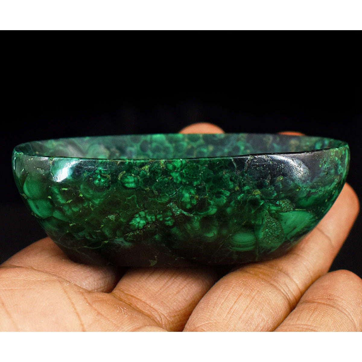 gemsmore:Stunning Malachite  Hand Carved Genuine Crystal Gemstone Carving Bowl