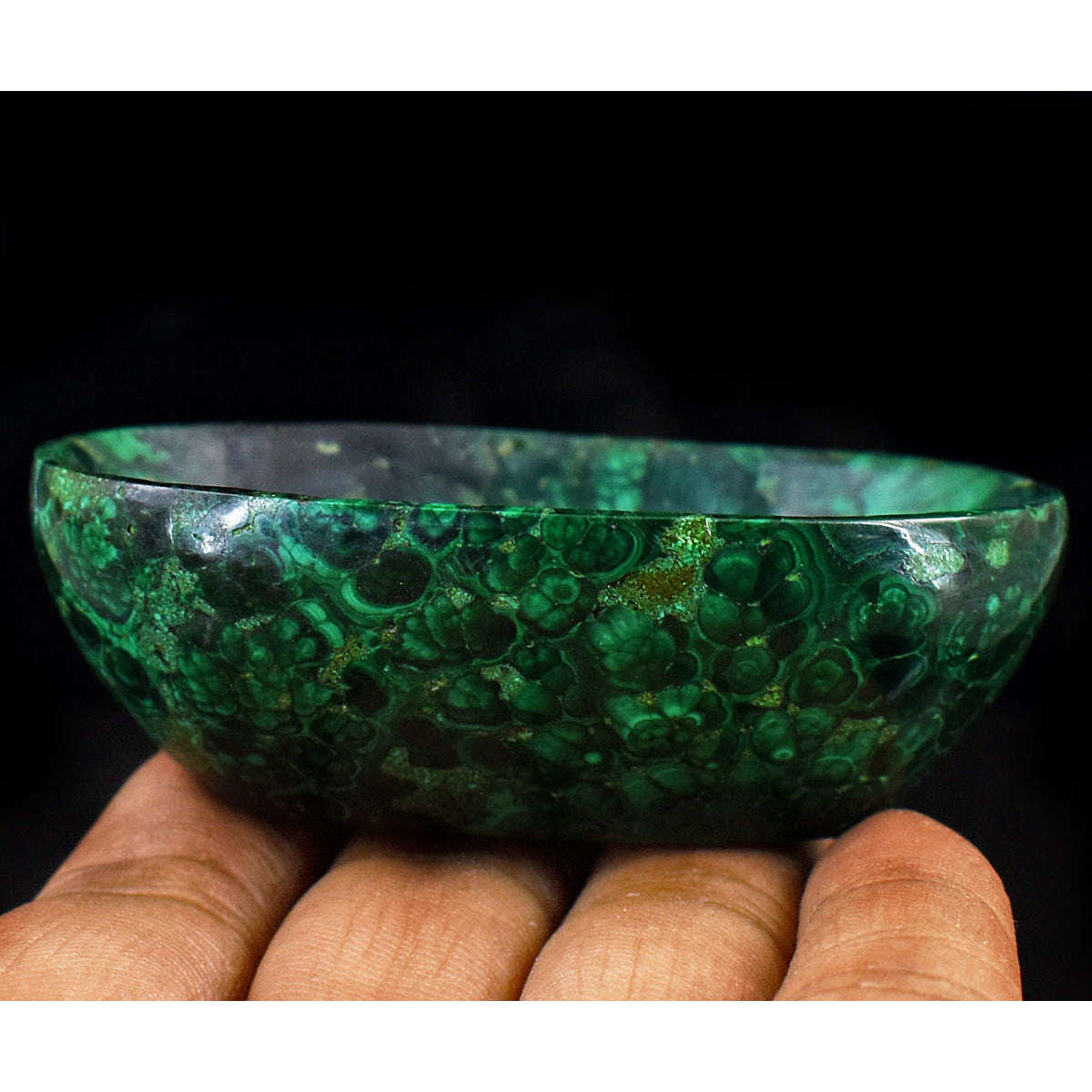 gemsmore:Stunning Malachite  Hand Carved Genuine Crystal Gemstone Carving Bowl