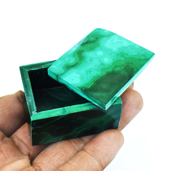 gemsmore:Stunning Malachite  Hand Carved Genuine Crystal Gemstone Carving Box