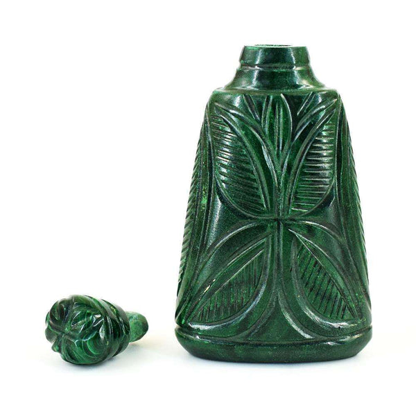 gemsmore:Stunning Malachite Hand Carved Genuine Crystal Gemstone Carving Perfume Bottle