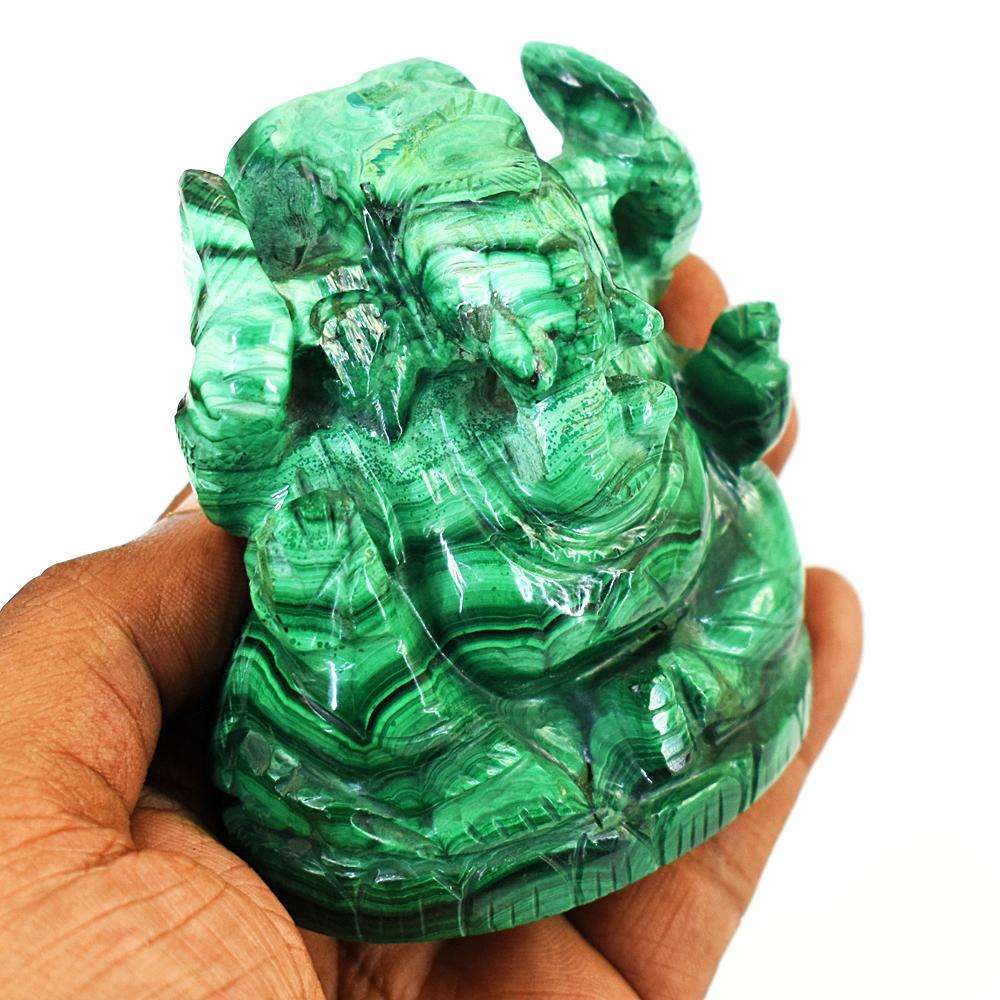 gemsmore:Stunning Malachite Hand Carved Lord Ganesha