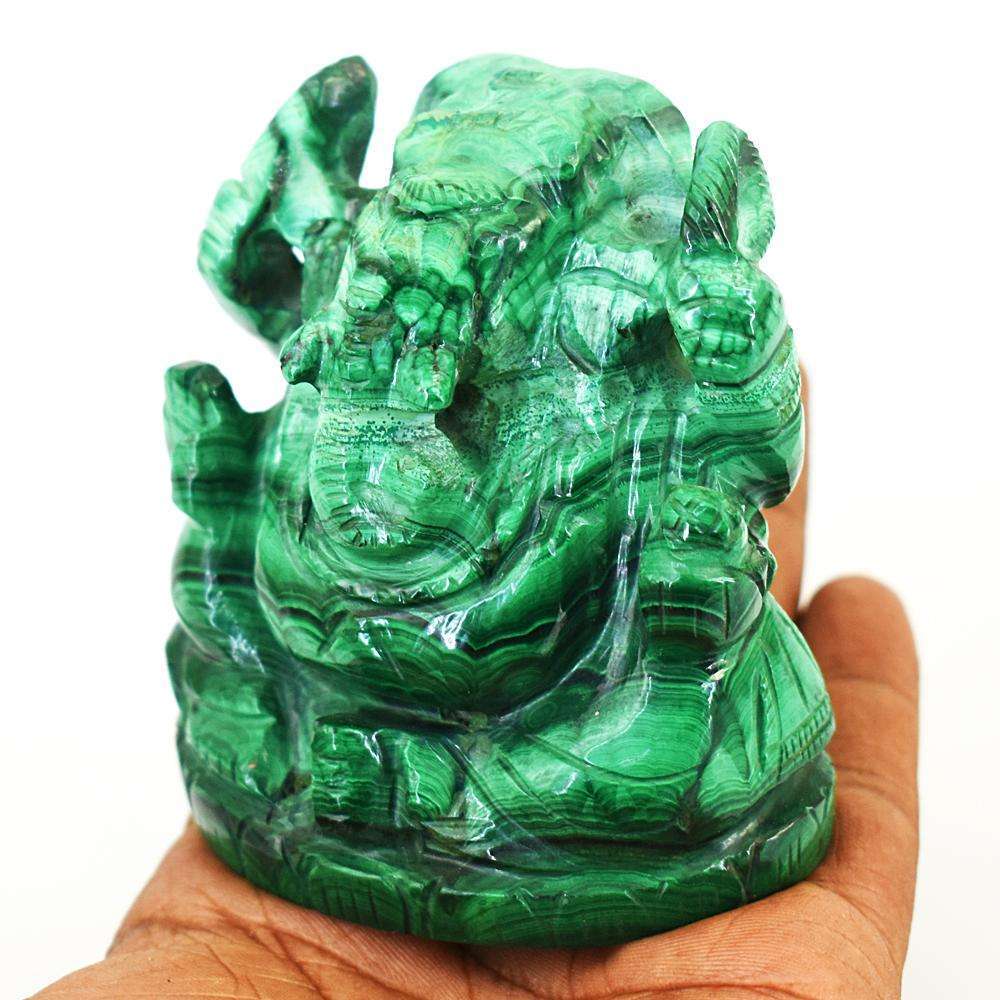 gemsmore:Stunning Malachite Hand Carved Lord Ganesha