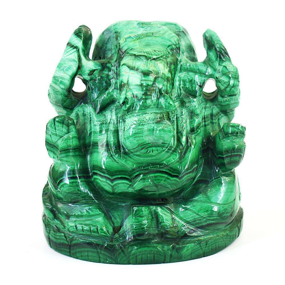 gemsmore:Stunning Malachite Hand Carved Lord Ganesha