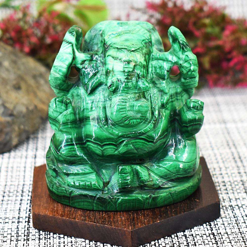 gemsmore:Stunning Malachite Hand Carved Lord Ganesha