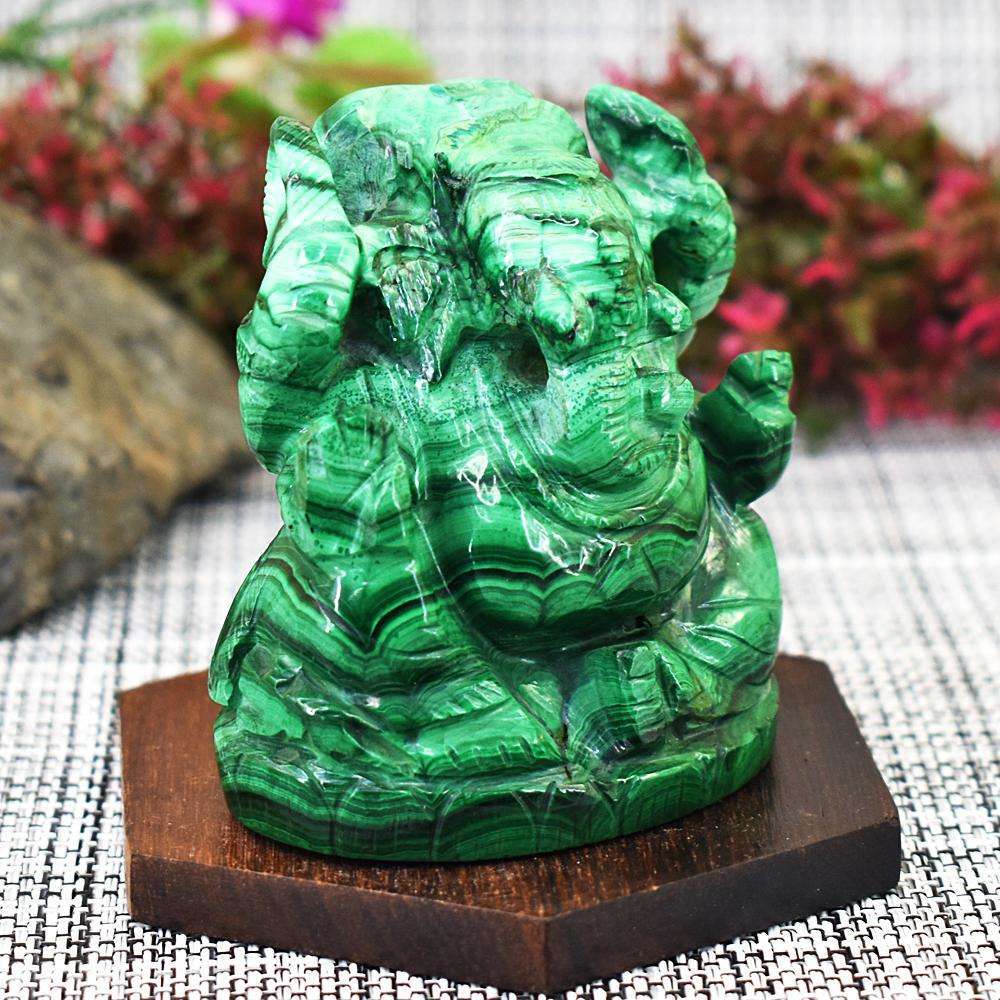 gemsmore:Stunning Malachite Hand Carved Lord Ganesha