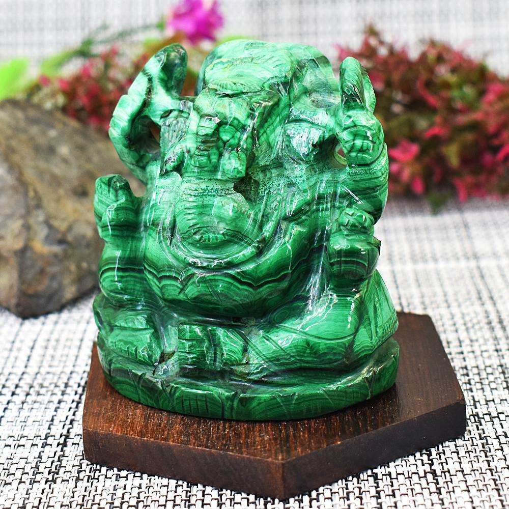 gemsmore:Stunning Malachite Hand Carved Lord Ganesha