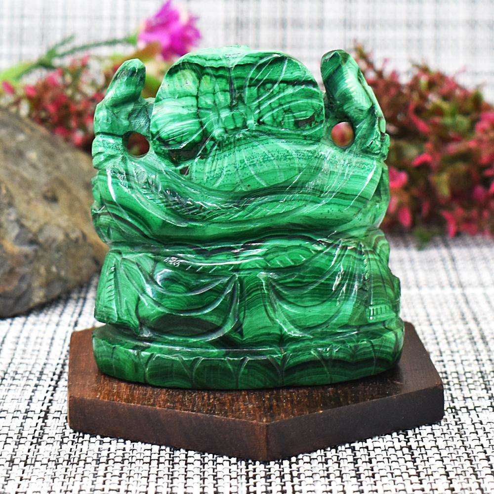 gemsmore:Stunning Malachite Hand Carved Lord Ganesha