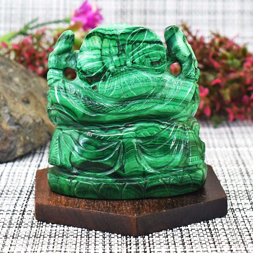 gemsmore:Stunning Malachite Hand Carved Lord Ganesha