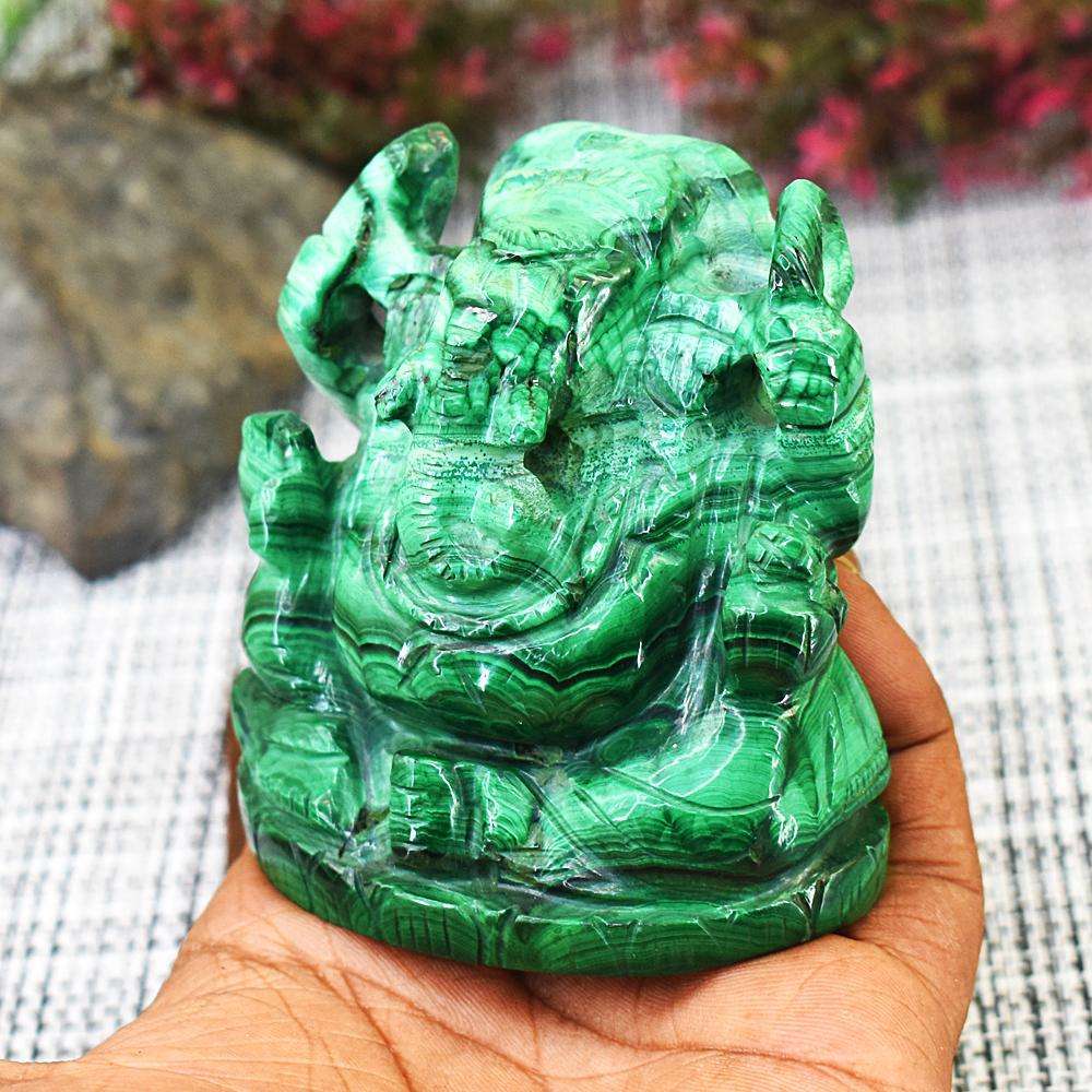 gemsmore:Stunning Malachite Hand Carved Lord Ganesha