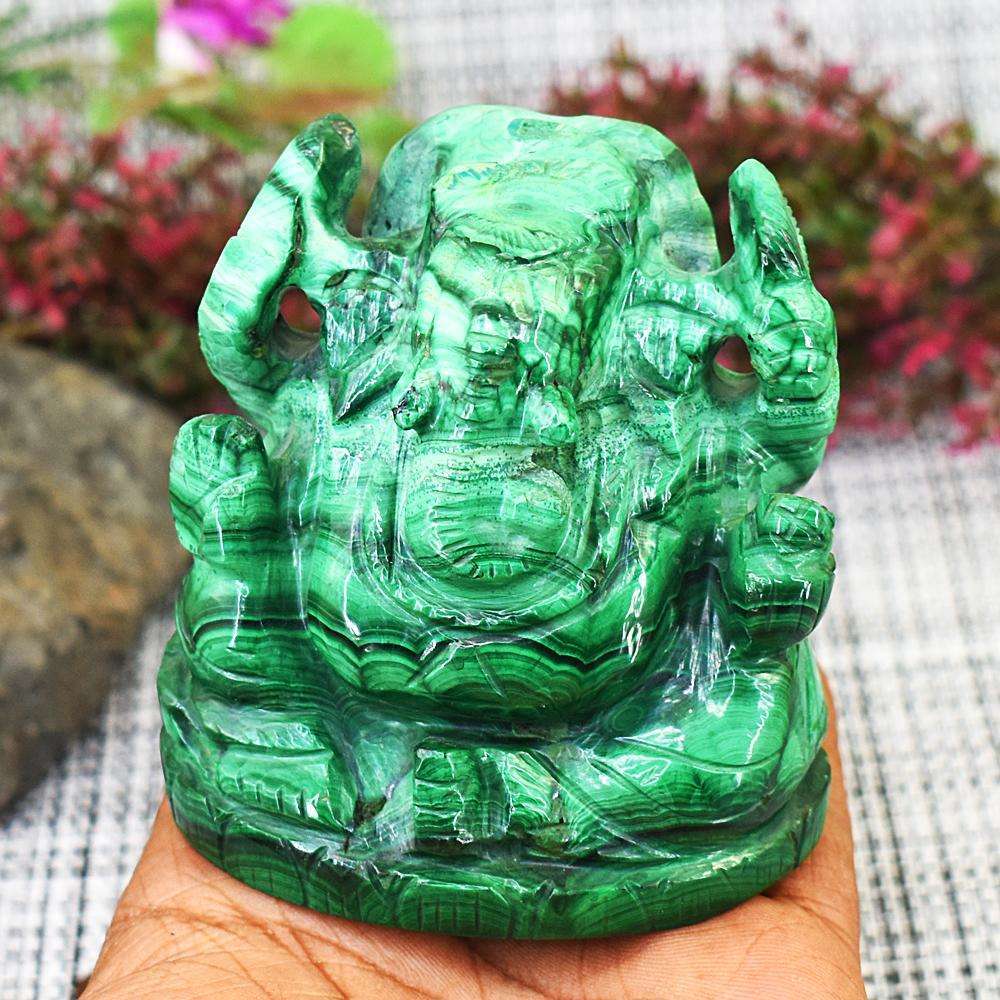 gemsmore:Stunning Malachite Hand Carved Lord Ganesha