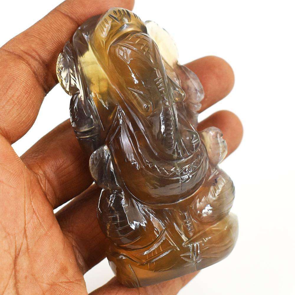 gemsmore:Stunning Multicolor Fluorite Hand Carved Ganesha