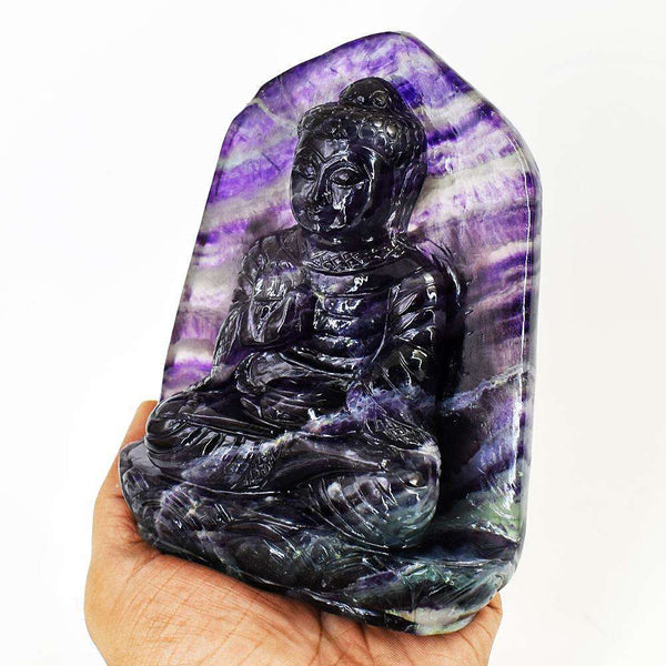 gemsmore:Stunning Multicolor Fluorite Hand Carved Genuine Crystal Gemstone Carving Lord Buddha