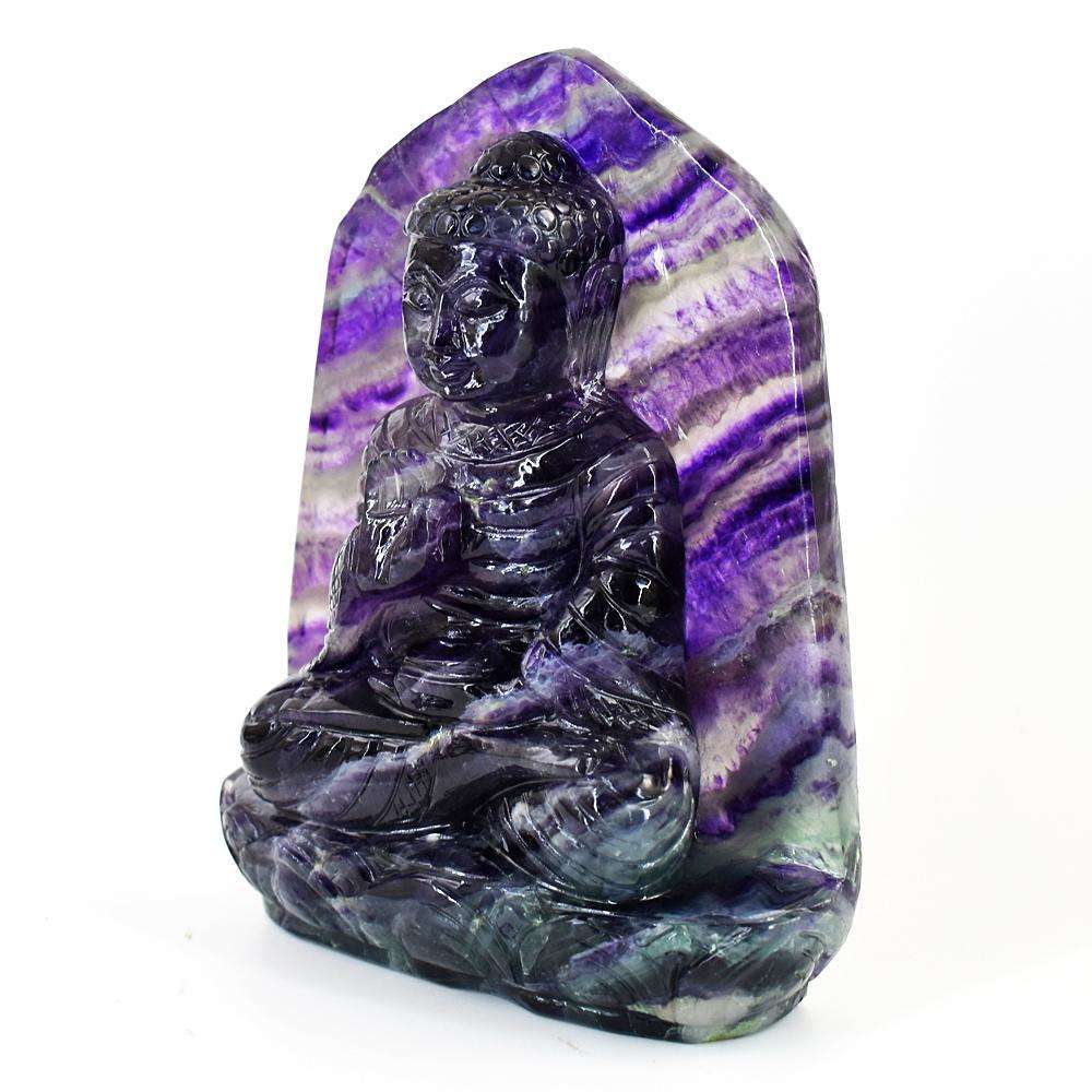 gemsmore:Stunning Multicolor Fluorite Hand Carved Genuine Crystal Gemstone Carving Lord Buddha