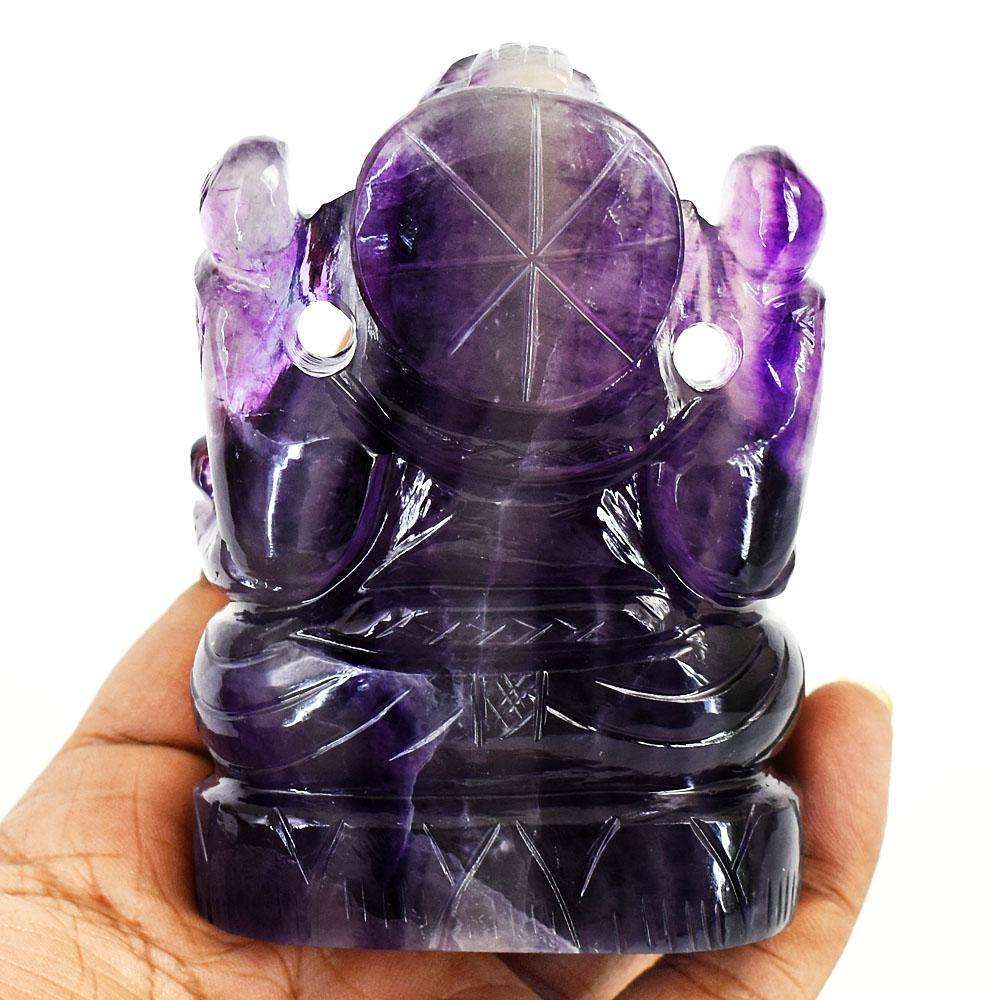 gemsmore:Stunning Multicolor Fluorite Hand Carved Genuine Crystal Gemstone Carving Lord Ganesha