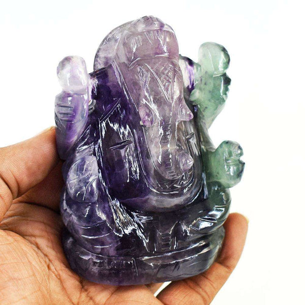 gemsmore:Stunning Multicolor Fluorite Hand Carved Genuine Crystal Gemstone Carving Lord Ganesha