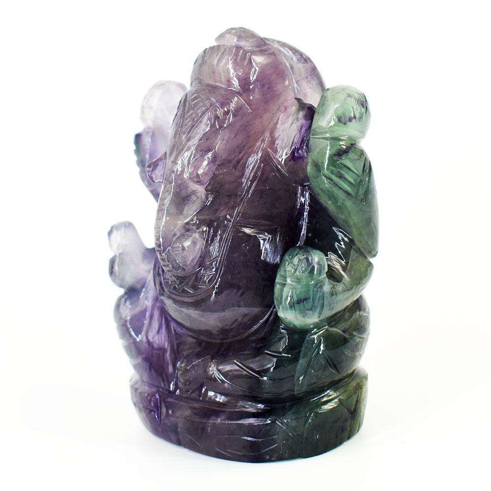 gemsmore:Stunning Multicolor Fluorite Hand Carved Genuine Crystal Gemstone Carving Lord Ganesha