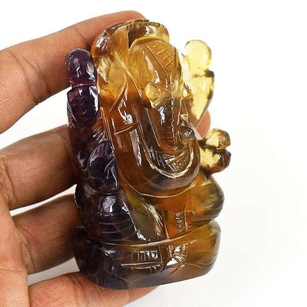 gemsmore:Stunning Multicolor Fluorite Hand Carved Genuine Crystal Gemstone Carving Lord Ganesha