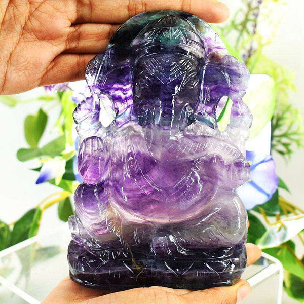 gemsmore:Stunning Multicolor Fluorite Hand Carved Genuine Crystal Gemstone Carving Massive Lord Ganesha