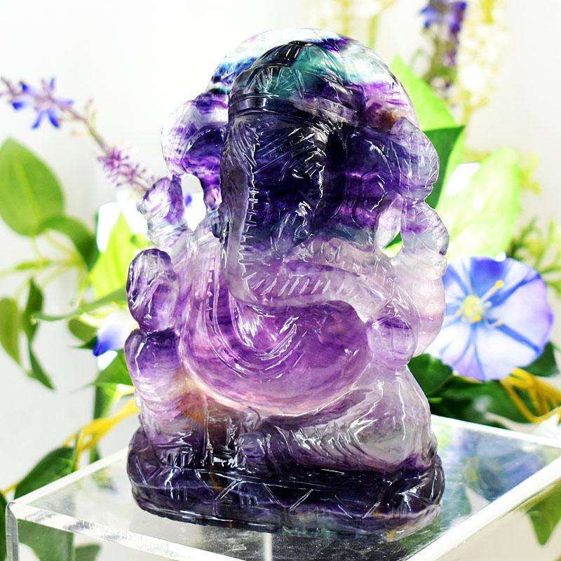 gemsmore:Stunning Multicolor Fluorite Hand Carved Genuine Crystal Gemstone Carving Massive Lord Ganesha