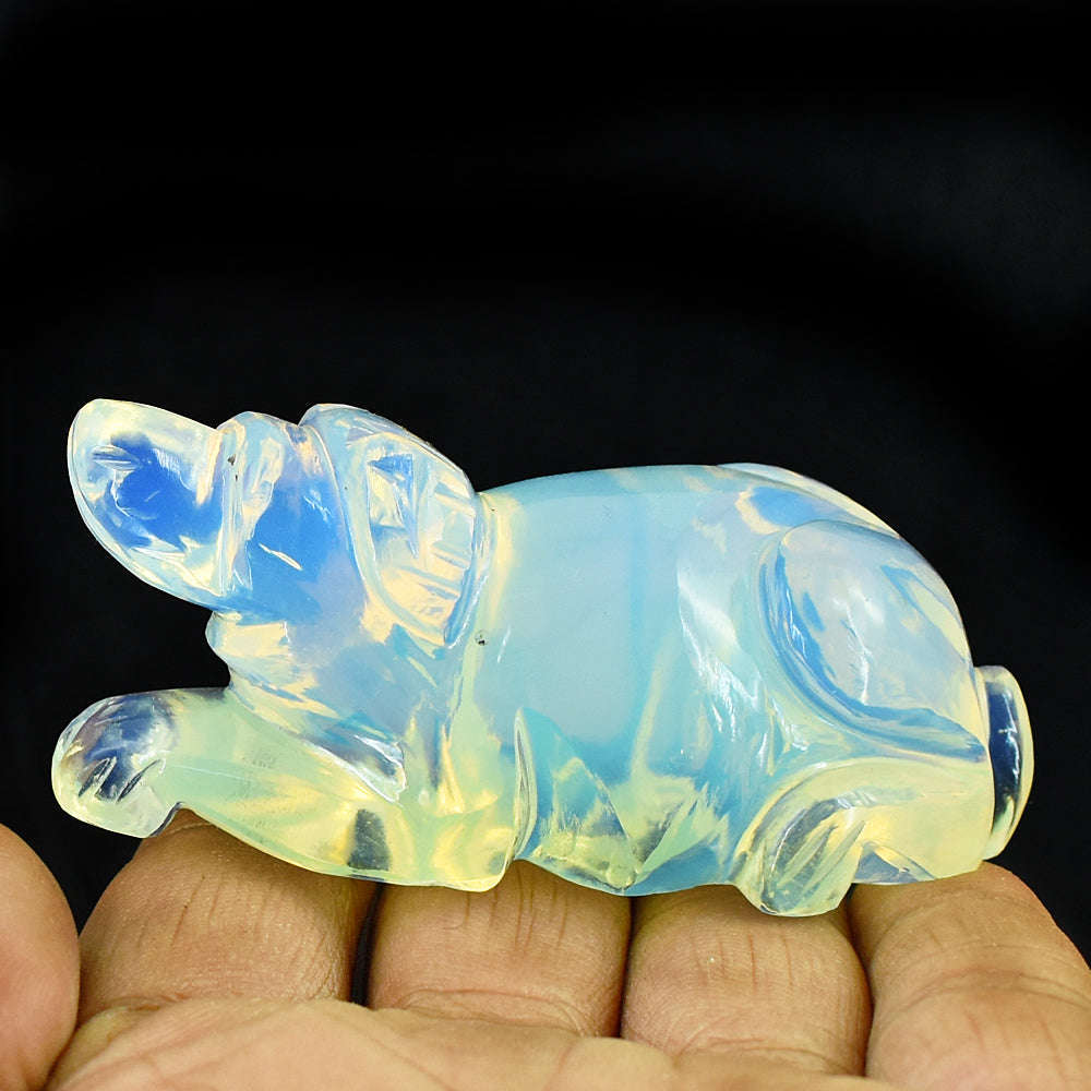 gemsmore:Stunning Opalite Hand Carved Genuine Crystal Gemstone Carving Dog