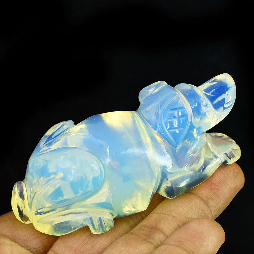 gemsmore:Stunning Opalite Hand Carved Genuine Crystal Gemstone Carving Dog