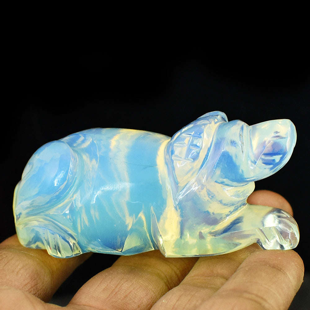 gemsmore:Stunning Opalite Hand Carved Genuine Crystal Gemstone Carving Dog