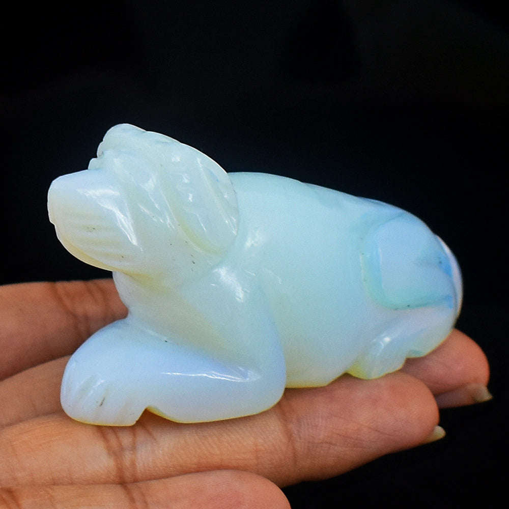 gemsmore:Stunning Opalite Hand Carved Genuine Crystal Gemstone Carving Dog