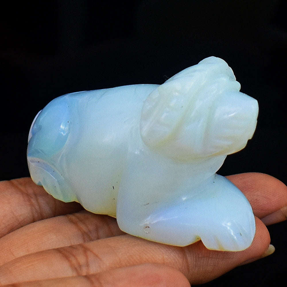 gemsmore:Stunning Opalite Hand Carved Genuine Crystal Gemstone Carving Dog