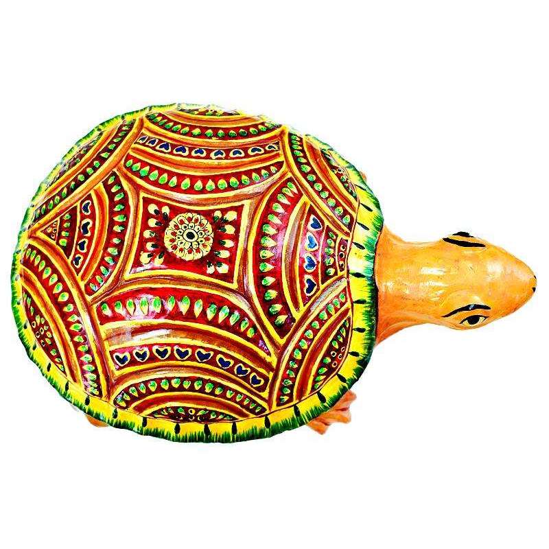 gemsmore:Stunning Orange Aventurine Enamel Painted Carved Turtle
