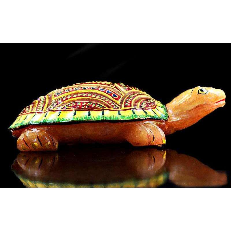 gemsmore:Stunning Orange Aventurine Enamel Painted Carved Turtle