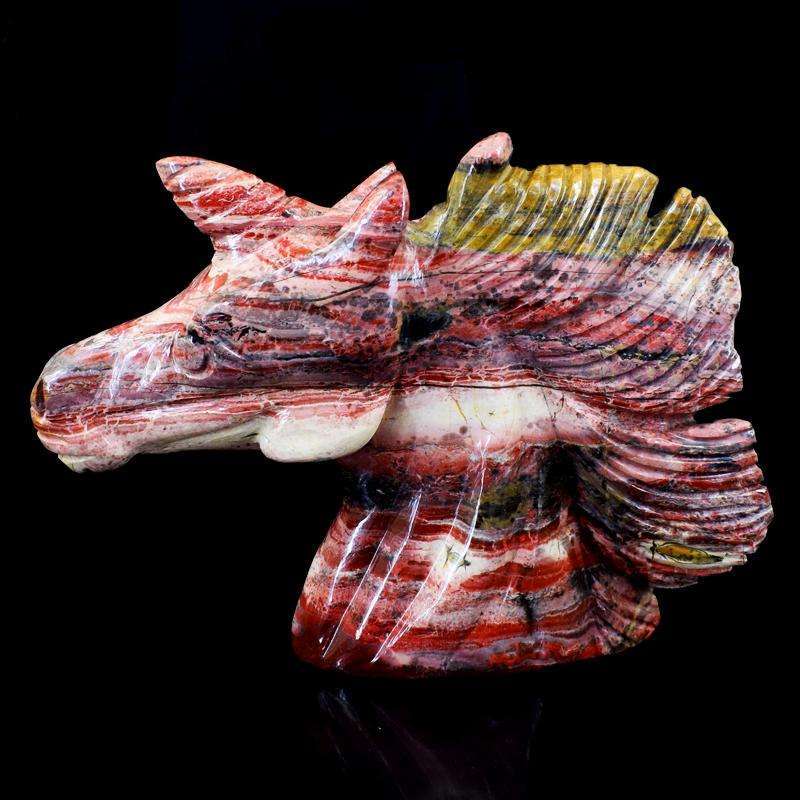 gemsmore:Stunning Patterened Jasper Gemstone Carved Unicorn Head