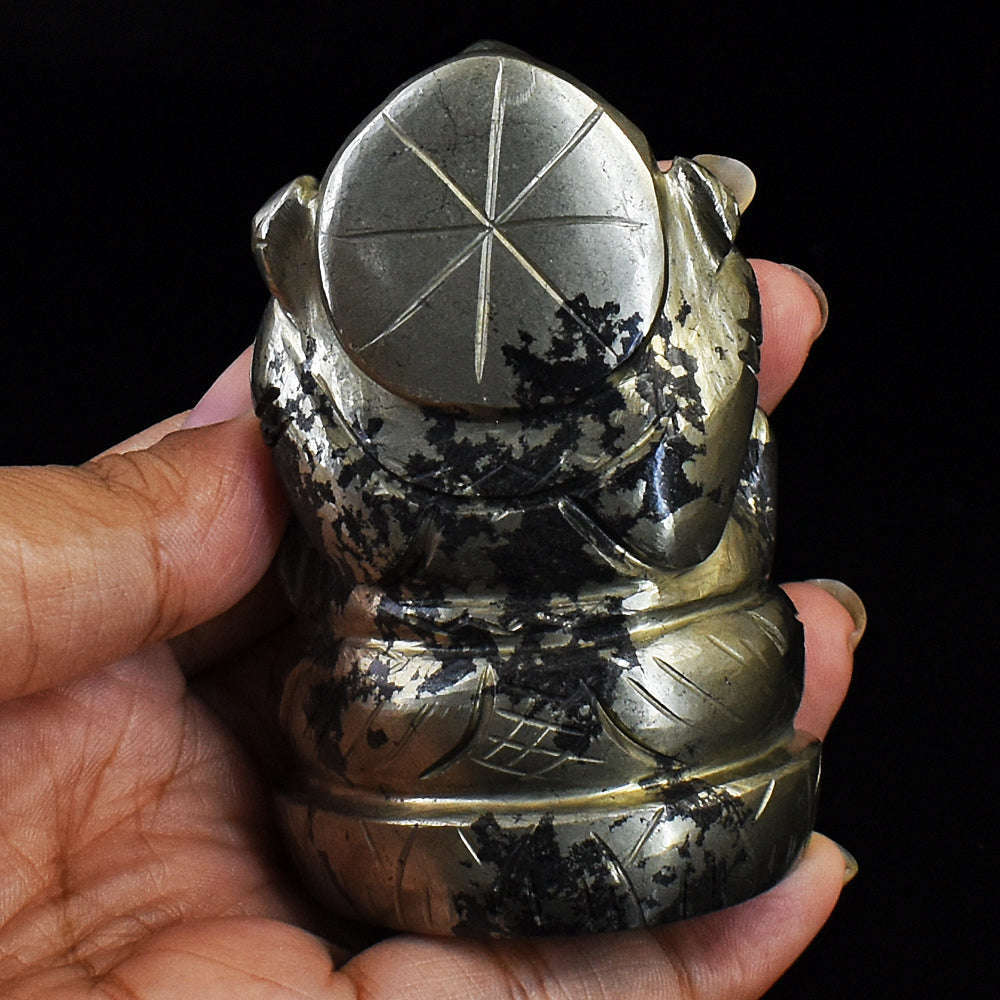 gemsmore:Stunning Pyrite Hand Carved Genuine Crystal Gemstone Carving Lord Ganesha