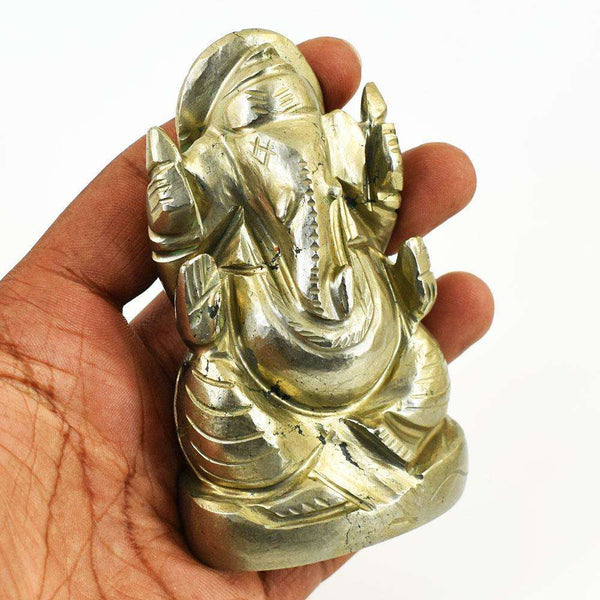 gemsmore:Stunning Pyrite Hand Carved Genuine Crystal Gemstone Carving Lord Ganesha