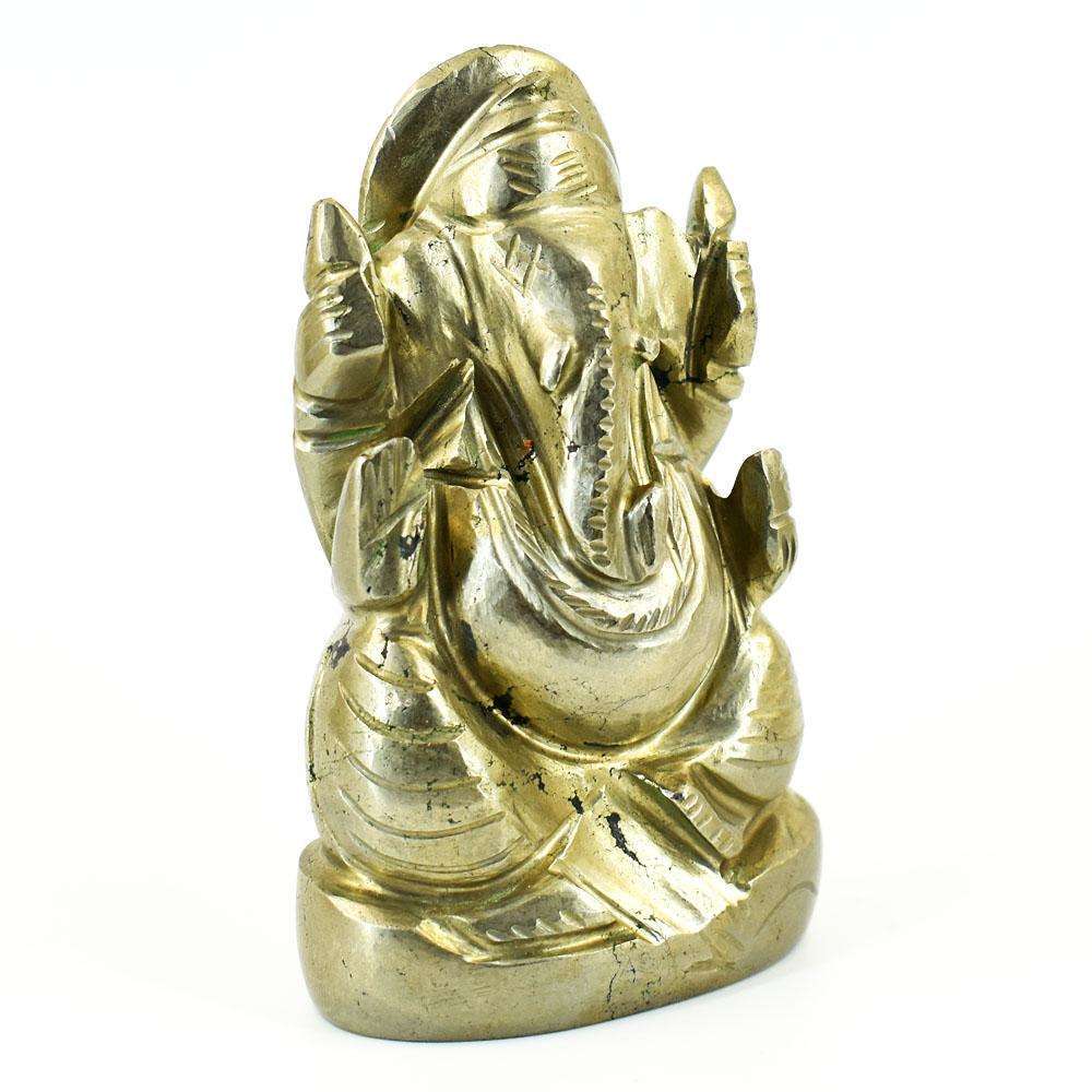 gemsmore:Stunning Pyrite Hand Carved Genuine Crystal Gemstone Carving Lord Ganesha