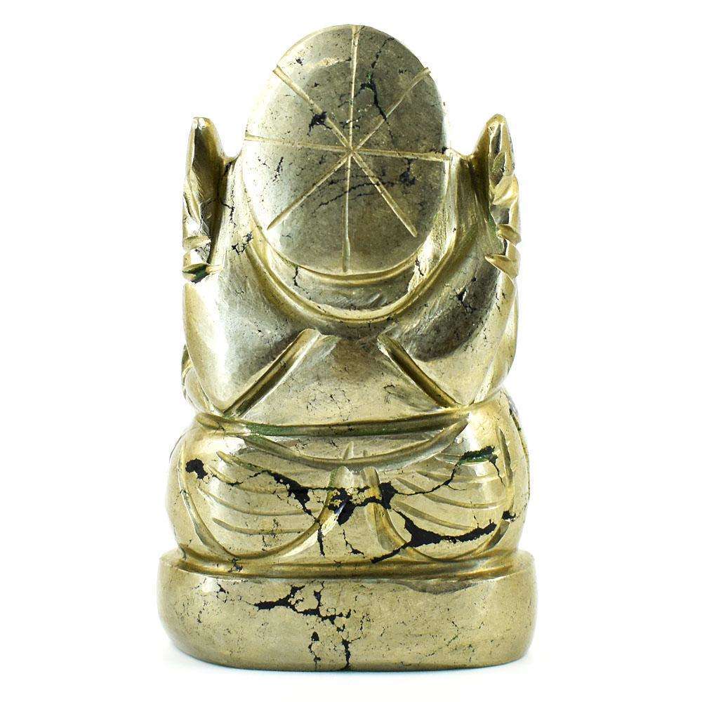 gemsmore:Stunning Pyrite Hand Carved Genuine Crystal Gemstone Carving Lord Ganesha