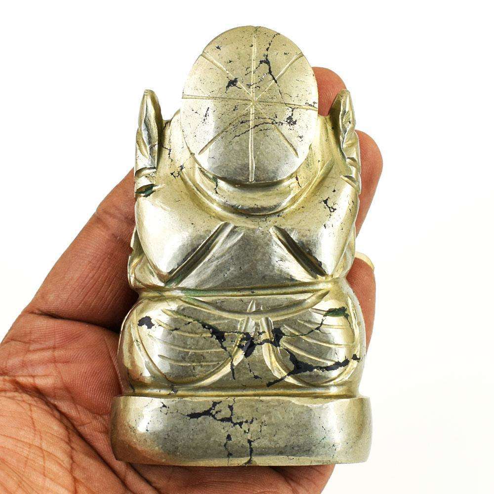 gemsmore:Stunning Pyrite Hand Carved Genuine Crystal Gemstone Carving Lord Ganesha