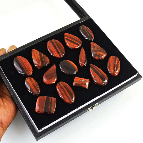 gemsmore:Stunning Red Power Tiger Eye Untreated Gemstone Cabochon Lot