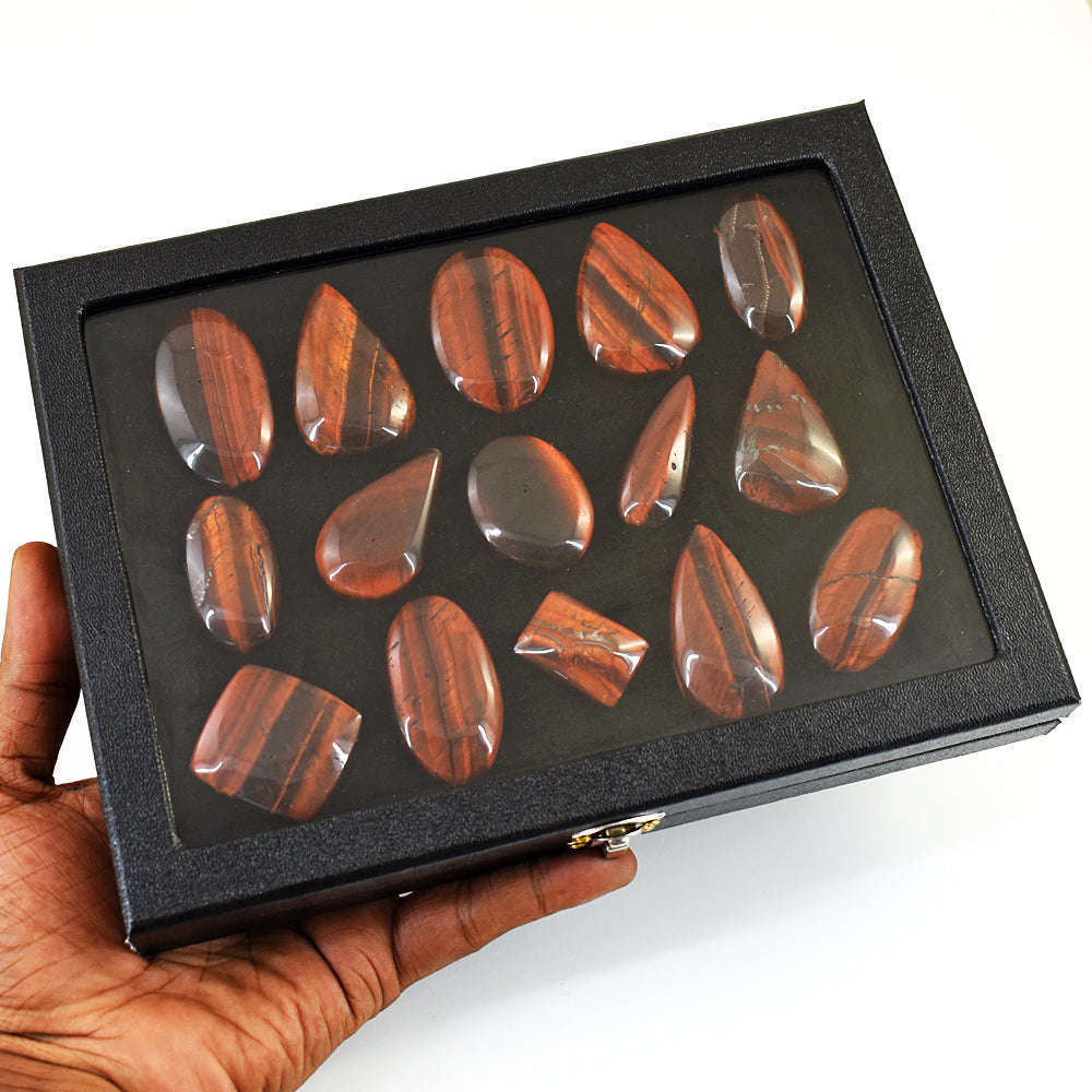 gemsmore:Stunning Red Power Tiger Eye Untreated Gemstone Cabochon Lot