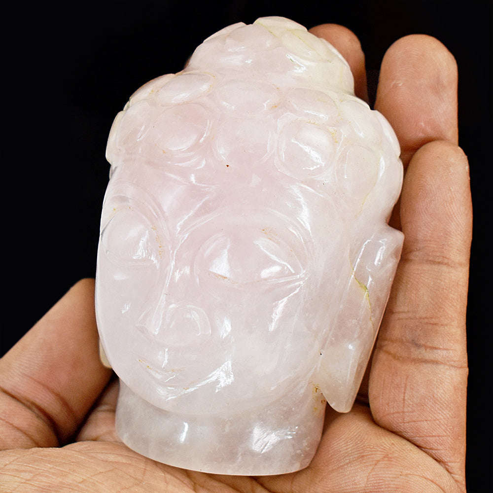 gemsmore:Stunning Rose Quartz  Hand Carved Genuine Crystal Gemstone Carving Buddha Head