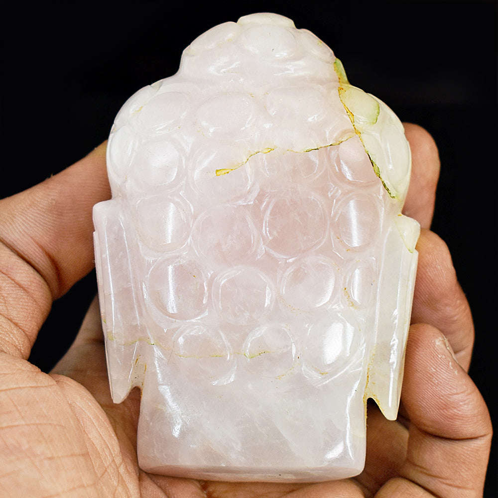 gemsmore:Stunning Rose Quartz  Hand Carved Genuine Crystal Gemstone Carving Buddha Head