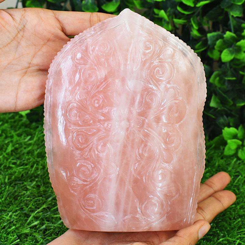 gemsmore:Stunning Rose Quartz Hand Carved Genuine Crystal Gemstone Carving Lord Ganesha