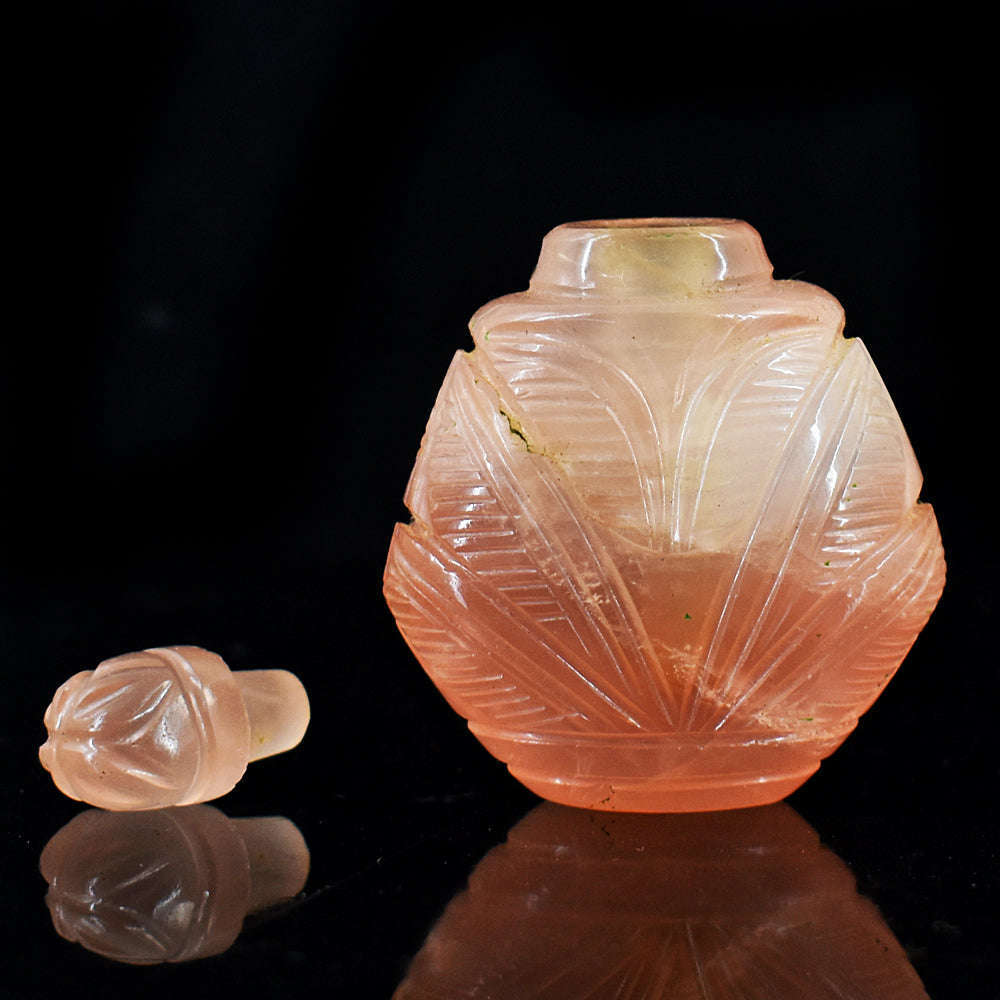 gemsmore:Stunning Rose Quartz  Hand Carved Genuine Crystal Gemstone Carving Perfume Bottle
