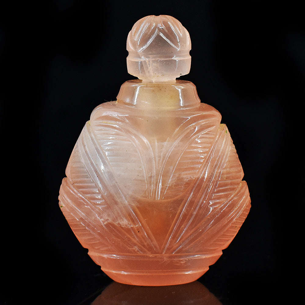 gemsmore:Stunning Rose Quartz  Hand Carved Genuine Crystal Gemstone Carving Perfume Bottle