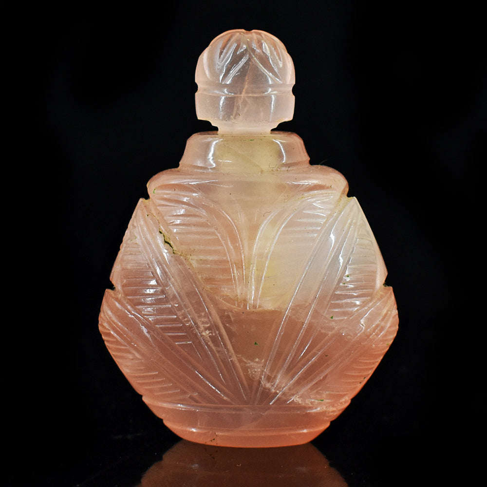 gemsmore:Stunning Rose Quartz  Hand Carved Genuine Crystal Gemstone Carving Perfume Bottle